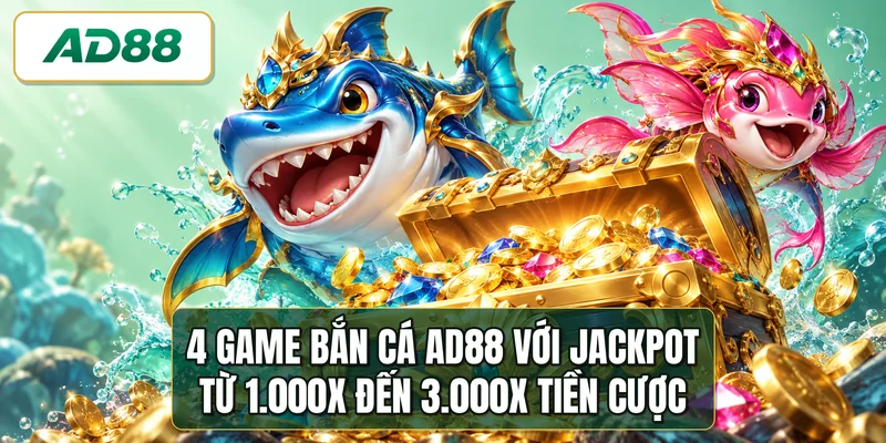 4 game bắn cá AD88 với jackpot từ 1.000x đến 3.000x tiền cược